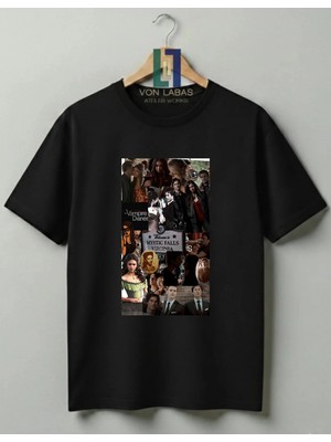 Von Labas The Vampire Diaries Tasarımlı Unisex %100 Pamuklu Yüksek Kalite Baskılı Tişört Tvd