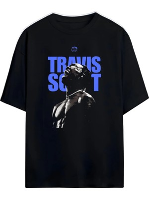 Von Labas Travis Scott Tasarımlı %100 Pamuklu Unisex Oversize Siyah T-Shirt - Streetwear Hip Hop Baskılı
