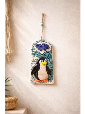 Marena Home Penguen Duvar Süsü 22X11 Cm, Seramik Duvar Dekoru, Nihilist Penguen, Bohem Ev Balkon Dekorasyonu