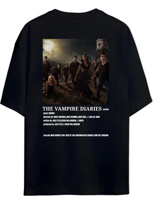 Von Labas The Vampıre Dıarıes (Vampir Günlükleri) Sırt ve Göğüs Baskılı Unısex Oversıze Pamuklu T-Shırt