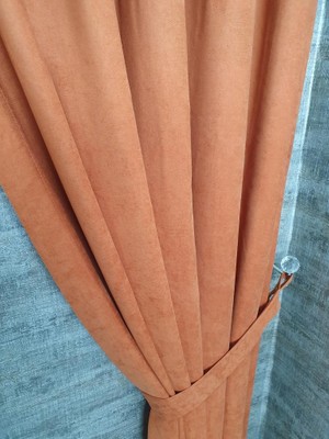 Bbb Petek Kadife Dokulu Fon Perde Turuncu Renk 1x2,5 Pileli Özellikli Tek Kanat