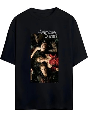 Von Labas The Vampıre Dıarıes (Vampir Günlükleri) Tasarımlı Unısex Oversıze Pamuklu T-Shırt