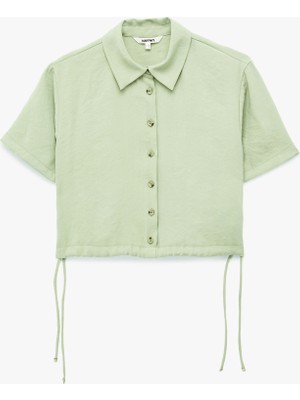 Koton Bağlama Detaylı Kısa Kollu Düğmeli Crop Gömlek