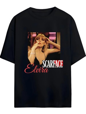 Von Labas Scarface Elvıra Tasarımlı Yüksek Baskı Kaliteli Unısex Yeni Sezon Oversıze Pamuklu  T-Shırt