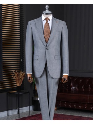 Terzi Adem Altun İtalyan stil slim fit ceket yelek pantolon takım elbise gri T10332