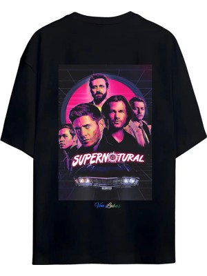Von Labas Supernatural Tasarımlı Ön ve Arka Baskılı Unısex Oversıze Pamuklu Tshırt