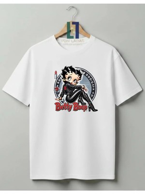 Von Labas Betty Boop Tasarımlı %100 Pamuklu Unisex Yüksek Baskı Kaliteli Tişört