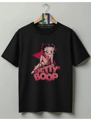 Von Labas Betty Boop Tasarımlı %100 Pamuklu Unisex Yüksek Baskı Kaliteli Tişört