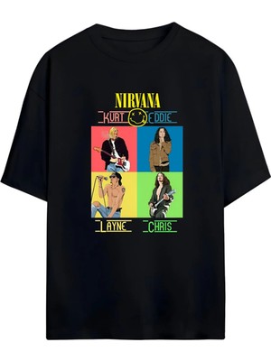 Von Labas Nırvana & Kurt Cobaın Tasarımlı Yüksek Baskı Kaliteli Unısex Yeni Sezon Oversıze Pamuklu  T-Shırt