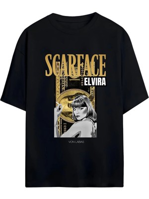 Von Labas Scarface Elvıra Tasarımlı Unısex Oversıze Pamuklu T-Shırt