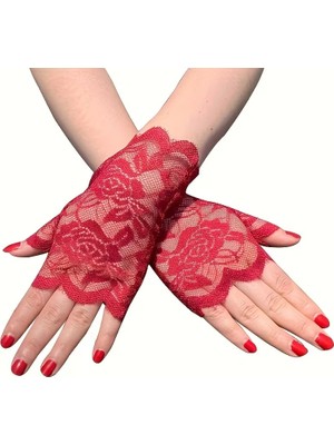 NW NessiWorld Kırmızı Dantel Parmaksız Kısa Eldiven