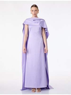 Koton Düz Kesim Kısa Kollu Kayık Yaka Uzun Saten Abiye Elbise