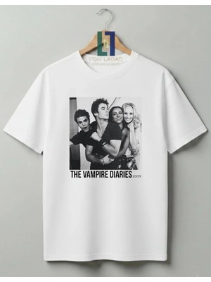 Von Labas The Vampire Diaries Tasarımlı Unisex %100 Pamuklu Yüksek Kalite Baskılı Tişört Tvd