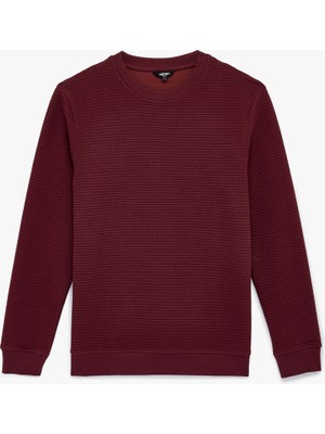 Koton Regular Fit Uzun Kollu Waffle Dokulu Bisiklet Yaka Sweatshirt