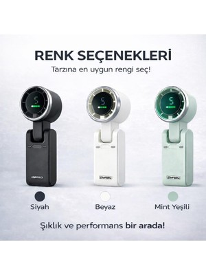 Trendhane Katlanır Masa Üstü Çanta Tpi Taşınabilir Dijital Ekranlı 3600 Mah 12 Saat Çalışma Kapasiteli Serinletici Mini Fan Vantilatör