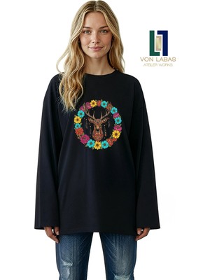Von Labas Geniş Kol Oversize Uzun Kollu Siyah Tshirt %100 Pamuklu Basic Yazlık