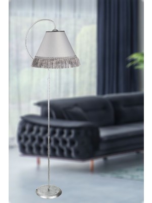 Venon Aydınlatma Elips Lambader Siyah Gümüş Patine Renk  Metal Malzeme Şık Tasarım A.gri Püsküllü