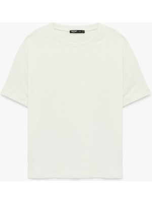 Koton Kısa Kollu Bisiklet Yaka Tok Kumaş Basic Oversize Tişört