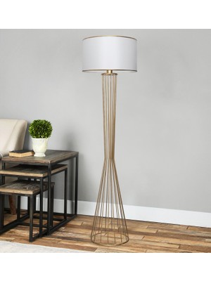 Homing Daisy Gold Metal Lambader Beyaz Başlıklı Silindir Tasarım 155 cm Yükseklik