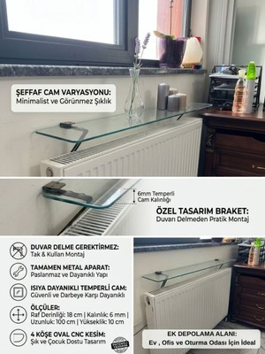 Feyza Design Yüksekliği 18 Cm, Genişliği 100 cm Çok Renkli Cam Dresuar Rafı