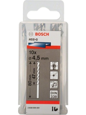 Bosch Hss-G 4,5X80 mm 10'lu Takım Seti, Dayanıklı ve Güçlü Çelik Malzeme