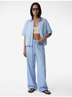 Koton Kısa Kollu Klasik Yaka Cepli Modal Kumaş Çizgili Gömlek