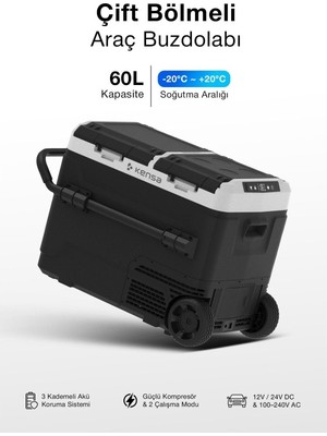 Bosile 60 Litre Çift Bölmeli Taşınabilir Araç Buzdolabı