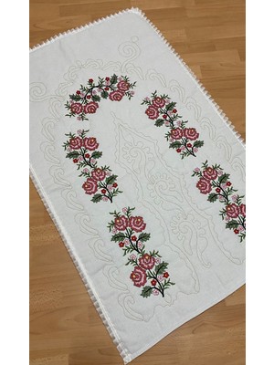 Ayhanhome Çeyizlik Kaneviçe Etamin Işleme Nakışlı %100 Pamuk Keten Seccade Kırmızı Düz Desenli 70 x 120 cm