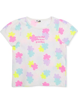 Hellobaby Kız Bebek Tişört Çiçek Baskılı Bisiklet Yaka Short Sleeve