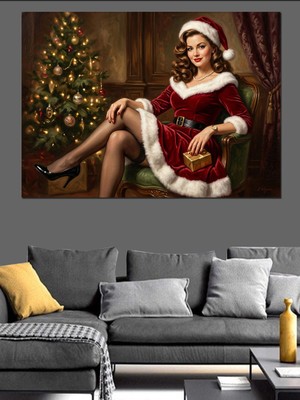Tablomega Noel Anne Kostümlü Şık Kadın Dekoratif Kanvas - Mdf Ahşap Tablo