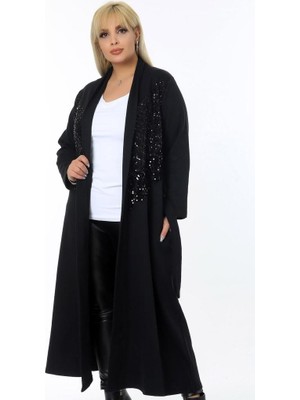 Cepli Kemerli Pul Detaylı Tam Boy Uzun Cool Hırka