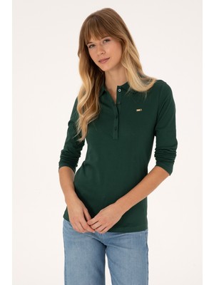 U.S. Polo Assn. Kadın Koyu Yeşil Basic Polo Yaka Sweatshırt 50313593-VR079