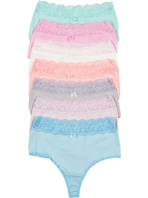 Nicoletta Kadın Yüksek Bel Tanga 7'li Paket Somon Renkli Yumuşak Pamuk Malzeme ile Rahat Tasarım