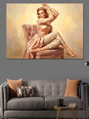 Artmeg Koltukta Oturan Zarif Vintage Kadın Dekoratif Kanvas - Mdf Ahşap Tablo