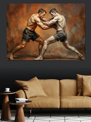 Artmeg Ringde Dövüşen Iki Erkek Sporcu Dekoratif Kanvas - Mdf Ahşap Tablo