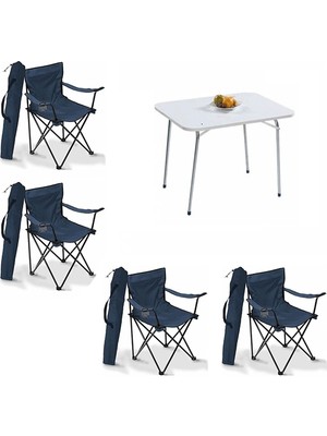 Bofigo 60X80 Katlanır Masa ve 4 Mavi Kamp Sandalyesi 110 kg Kapasite ile Dayanıklı Tasarım