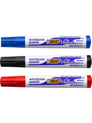 Bic Velleda Yazı Tahtası Kalemi 3 Renk Kırmızı-Siyah-Mavi 3'lü Paket Alkol Bazlı Mürekkep