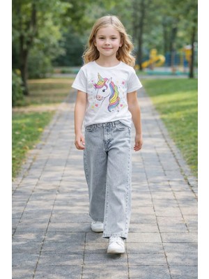 Cedy Denim Kız Çocuk Yüksek Bel  Cotton Palazzo Jean Pantolon