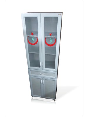 M3 Decorium Büyük 4 Kapaklı Hastane Revir Klinik Eczane Sağlık Ocağı Kabini Tıbbi Malzeme Ilaç Enjektör Dolabı