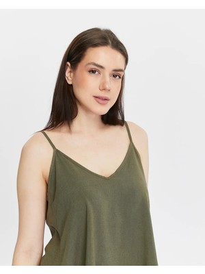 Keten Askılı Haki Bluz - Doğal ve Şık Tasarım