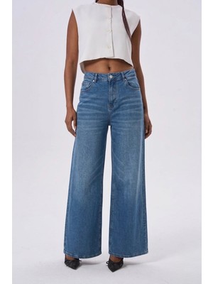 HANIQA Geniş Paça Rahat Kesim Kadın Kot Pantolon