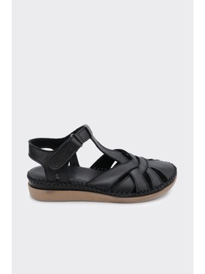 Derinet Hakiki Deri Ayarlanabilir Cırtlı Kadın Sandalet