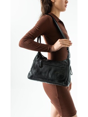 Baginn Yıkama Deri Günlük Postacı Çanta Çapraz Askılı Kadın Omuz Çantası 33*19 cm Vegan-Suni Deri