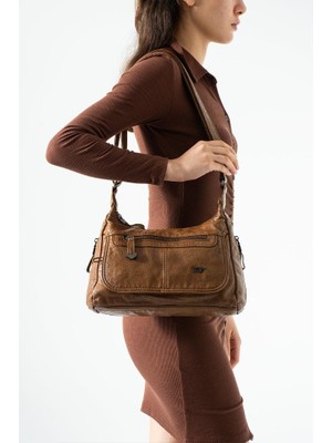 Baginn Yıkama Deri Günlük Postacı Çanta Çapraz Askılı Kadın Omuz Çantası 33*19 cm Vegan-Suni Deri
