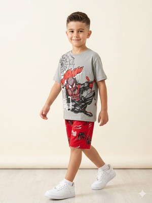 Wikiboom Spiderman Baskılı Erkek Çocuk Şort Takım