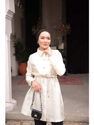 Comstar Kadın Jakarlı Şık Beli Lastikli Bej Tonik Ceket