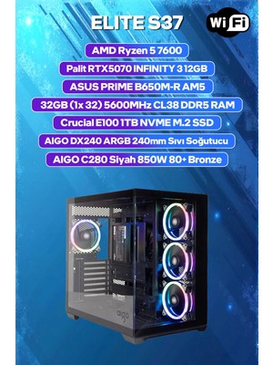 Game Garaj Elite S37 Amd Ryzen 5 7600 32GB Ram 1tb SSD RTX5070 240MM Sıvı Soğt Freedos Oyuncu Oem Paket