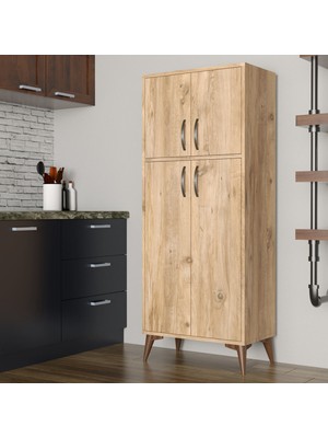 Tanmob Büyük Boy Çok Amaçlı Dolap Atlantik Çam Renk Kaliteli Sunta Malzemeden 4 Kapaklı 5 Raflı