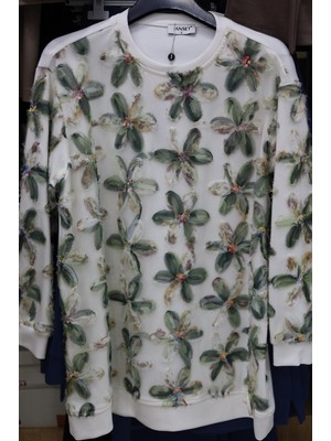 Janset Modal Kumaş Önü Çiçek ve Pul Detaylı Tunik