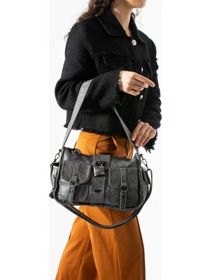 Baginn Yıkama S.deri Günlük Postacı Çanta Çapraz Askılı Kadın Omuz Çantası 30*20 cm Kilit Aksesuar Detaylı